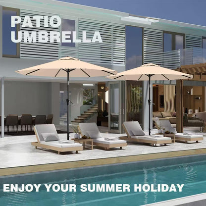 9 FT Patio Umbrella for Outdoor, Outdoor Table Umbrella with Push Button Tilt and Crank, Outdoor Patio Umbrellas with 8 Sturdy Ribs for Market, Garden, Pool (Beige)8