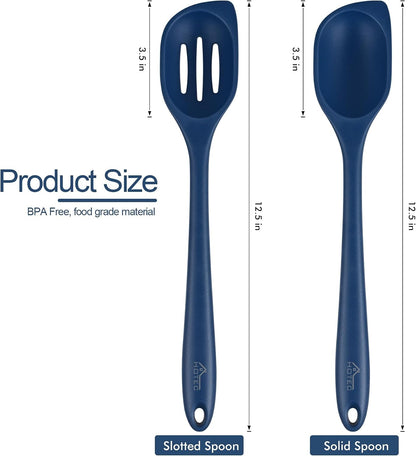 446°F Heat Resistant Silicone Cooking Spoon Spatula, BPA Free Large Kitchen Solid and Slotted Spoons for Mixing, Serving, Scraping, Non-Stick, Dishwasher Safe Classic Blue 12.5Inch2