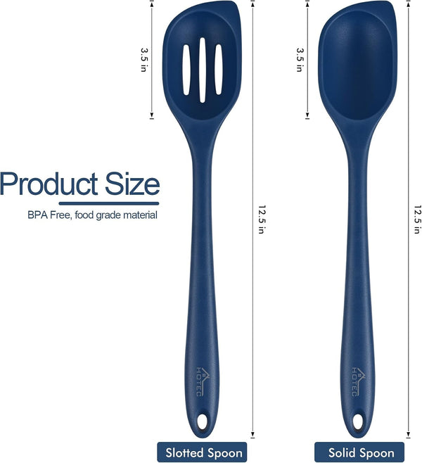 446°F Heat Resistant Silicone Cooking Spoon Spatula, BPA Free Large Kitchen Solid and Slotted Spoons for Mixing, Serving, Scraping, Non-Stick, Dishwasher Safe Classic Blue 12.5Inch2