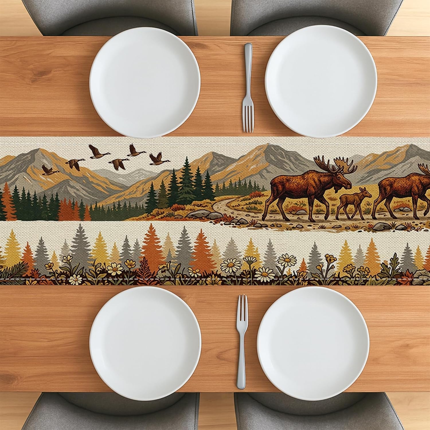 cabin-fall-moose-deer-table-runner-13x60-inch-for-living-room-autumn-nature-woodland-wildlife-small-short-dining-linen-table-runner-hunting-print-decoration-for-house-kitchen-party