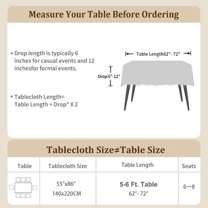Rustic Cotton Linen Table Cloth,Tablecloths for 6 Foot Rectangle Tables,Waterproof Washable Tablecloth with Tassel Rectangle/Oblong, 55''X 86'', 6-8 Seats6
