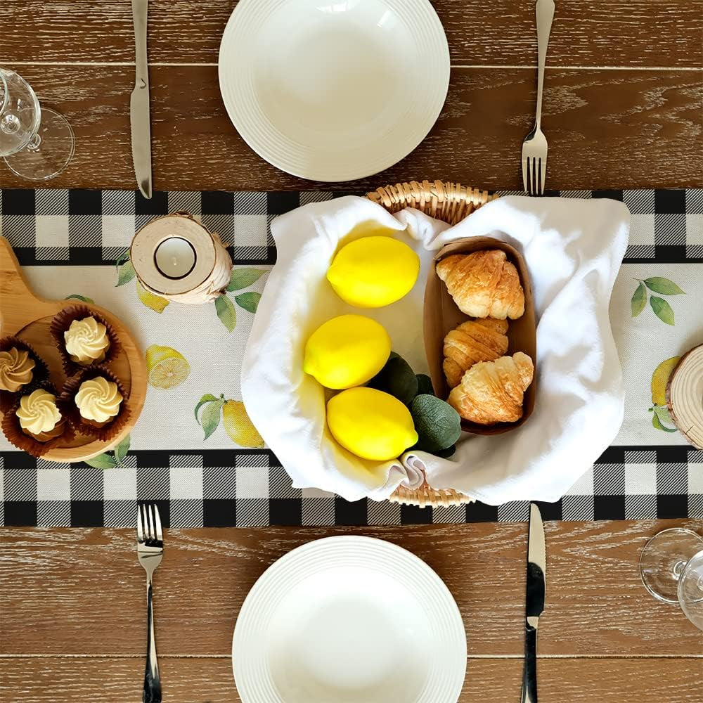 black-buffalo-check-summer-table-runner-13-x-60-inch-lemon-vase-spring-farmhouse-rustic-holiday-runners-kitchen-dining-table-decoration-for-indoor-outdoor-dinner-party-decor