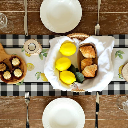 Black Buffalo Check Summer Table Runner 13 X 60 Inch, Lemon Vase Spring Farmhouse Rustic Holiday Runners Kitchen Dining Table Decoration for Indoor Outdoor Dinner Party Décor5