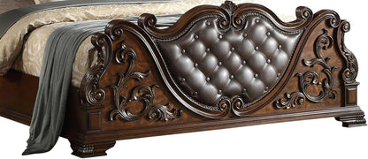 Cosmos Furniture Santa Monica Traditional Queen Bed - Cherry Finish Wood Bed with Tufted Headboard, Nail Head Trim - Queen Size for Classic Bedroom Decor5