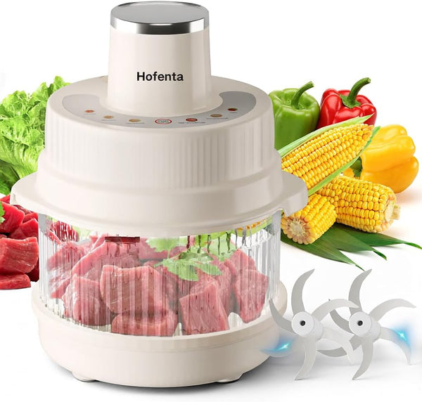 5QT Food Processors, Electric Food Chopper with Meat Grinder & Vegetable Chopper,Thickened Glass Bowl with Powerful 500W Copper Motor,2 Sets of 6-Blades for Fruits/Meat/Nuts,6 Precision Modes1