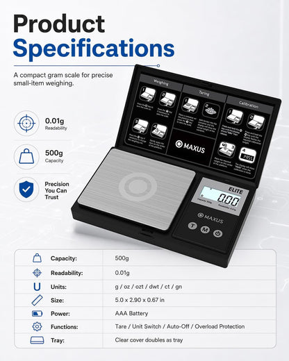 Digital Pocket Gram Scale 500G X 0.01G High Precision with Tray | Weighs Small Food, Jewelry, Ounces, Grains, LCD Display, Tare Function9