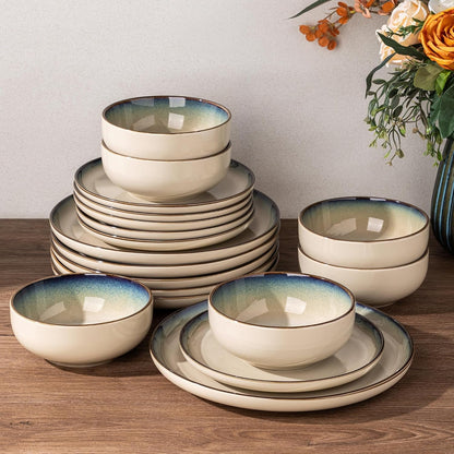 Dinnerware Sets for 6, 18 Pieces Ceramic Plates and Bowls Set8