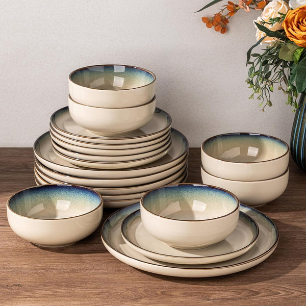 Dinnerware Sets for 6, 18 Pieces Ceramic Plates and Bowls Set8