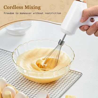 Cordless Hand Mixer, Handheld Electric Whisk with 3 Speed Modes, Hand Held Egg Beater with 2 Detachable Stir Whisks (White)5