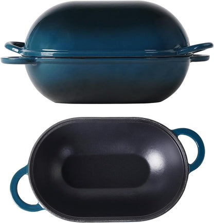 Enameled Cast Iron Bread Pan Dutch Oven with Lid and Loop Handles - Dark Teal Blue – Oven Safe Form for Baking and Cooking, Artisan Bread Kit - Loaf Pan1