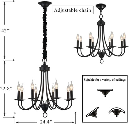 Black Chandeliers,8-Light Easy Installation Farmhouse Chandelier for Dining Room,Kitchen Light Fixtures Light over Table,E12 Base Rustic Pendant Ceiling Lights for Bedroom Hallway7