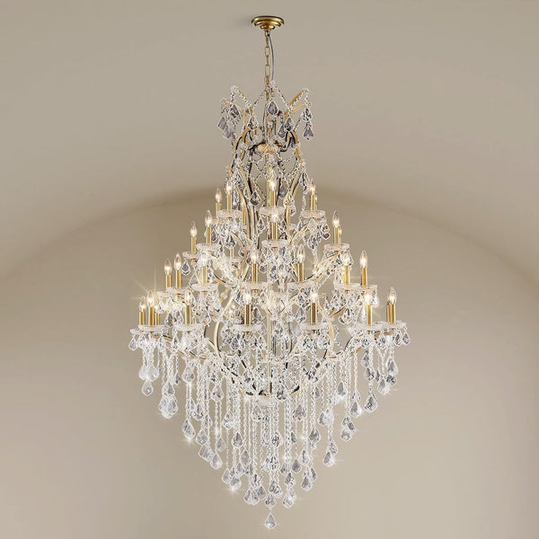 44-Lights Large Crystal Chandelier for High Ceilings, Brass Chandelier Modern Light Fixture Maria Theresa Chandeliers for Foyer Entryway Staircase Living Lobby, H75.2 X D49.2-Included Bulbs1