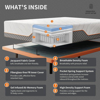 Adjustable Bed Frame + 14" Hybrid Mattress Twin XL, 3000 Series6