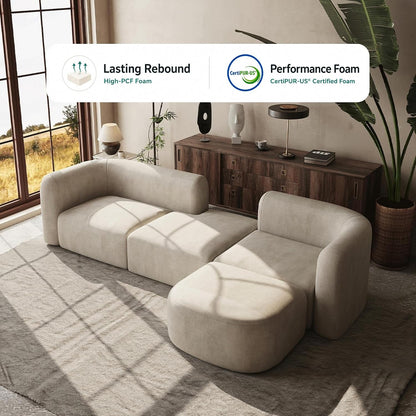 Mellow Modern Tight Curved Back Velvet Sofa, 4 Seater Modular4