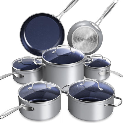 Healthy Duralon Blue Ceramic Nonstick Cookware Set, PFAS Free | Scratch-Resistant, Dishwasher & Oven Safe, Induction Ready & Evenly Heats, Tempered Glass Lids & Stay-Cool Handles1