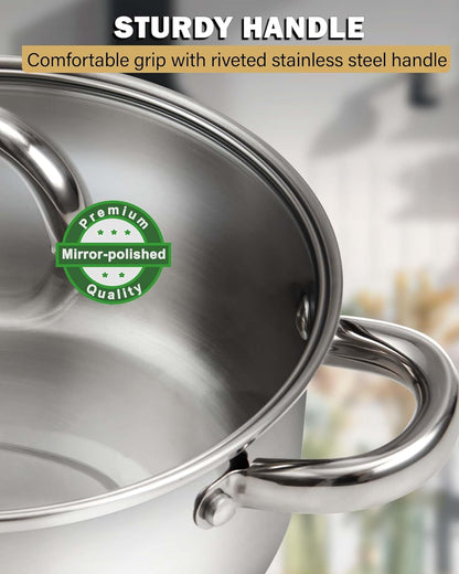 Kitchen Cookware Sets, 12-Piece Basic Stainless Steel Pots and Pans, Silver | Stay-Cool Handle, Induction Compatible, Dishwasher and Oven Safe7
