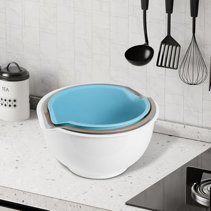 3Pcs Mixing Bowls with Pour Spout-Nesting Design Saves Space - Non-Slip, BPA Free, Dishwasher Safe Plastic - Kitchen Cooking and Baking Supplies (White)3