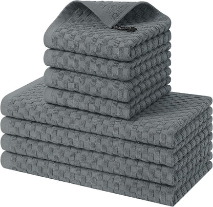 8 Pack 100% Cotton Kitchen Towels and Dishcloths Set, Dark Grey1
