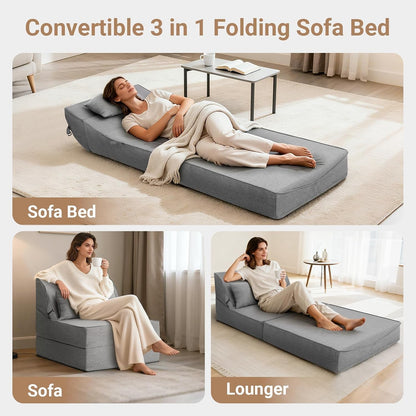 Folding Sofa Bed, Convertible Sleeper Chair, Foldable Boneless Futon Couch4