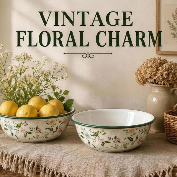 2 Pack Large Enamel Mixing Bowls, 11.8 Inch Vintage Floral Mixing Bowls, Multi-Purpose Enamelware Bowl for Kitchen, Camping and Farmhouse Decor5