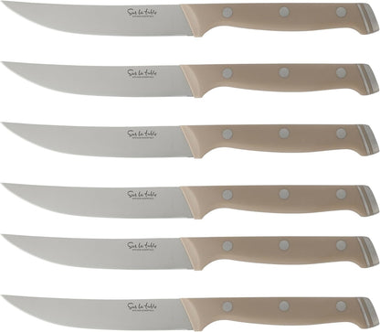 Sur La Table Kitchen Essentials Knife Set with Block, 14-Piece Forged German Steel Kitchen Knives, Beech Wood Block, Chef, Santoku, Bread & Steak Knives, Shears & Sharpener - Taupe6
