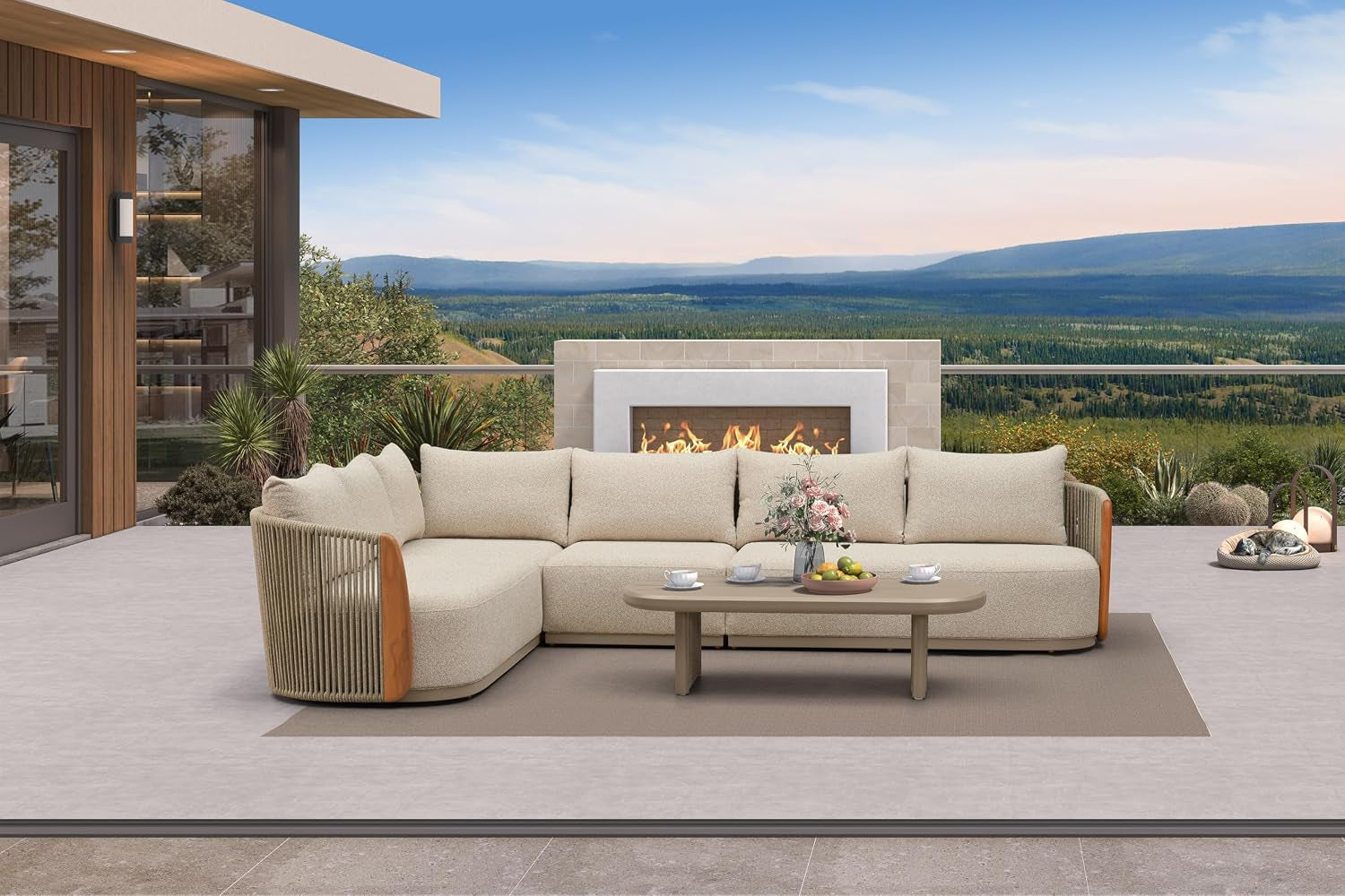 patio-furniture-set-5-pcs-teak-aluminum-coffee-table-l-shaped
