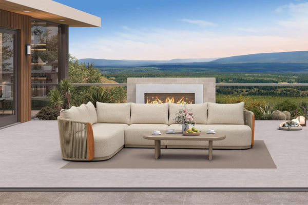 Patio Furniture Set 5 PCS Teak Aluminum Coffee Table L-Shaped1