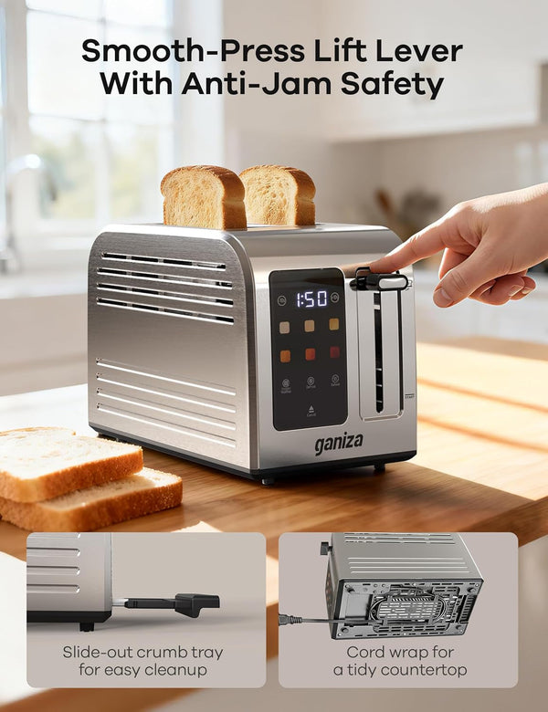 Toaster 2 Slice with Touchscreen Smart Toasters Wide Slot, Max 925W | Full Stainless Steel, Digital Countdown Timer, Touch Screen, Defrost Reheat Cancel, +/-10S Fine-Tune, Removable Crumb Tray5