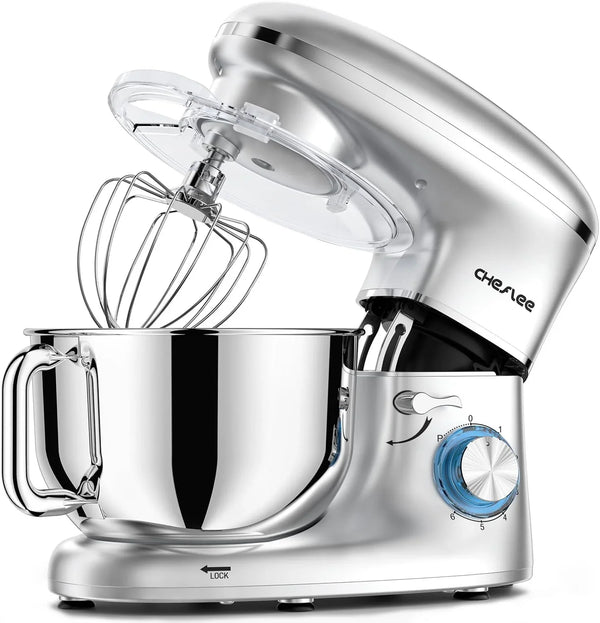 Stand Mixer 660W 6+P with 6.5 QT Stainless Steel Bowl, Dough Hook, Wire Whip & Beater, for Most Home Cooks (Silver)1