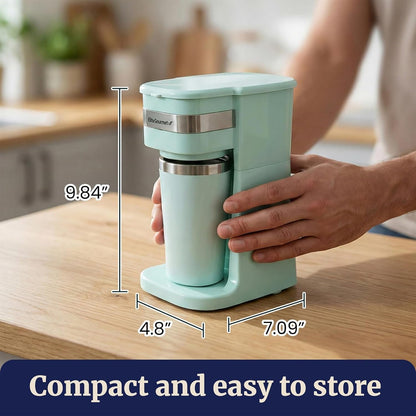EHC113M Personal Single-Serve Compact Coffee Maker, Mint | Includes 14Oz Stainless Steel Interior Thermal Travel Mug, Reusable Filter - Compatible with Coffee Grounds3
