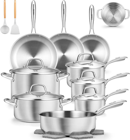 Stainless Steel Cookware Set 21 Piece with 5-Layer Base, Professional 18/10 Stianless Steel Pots and Pans Set, Oven&Dishwasher Safe, Non Toxic, Induction Kitchen Cooking Sets, 21PCS1