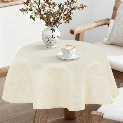 round Textured Table Cloth Linen Wrinkle Free Stain Resistant Farmhouse Decorative Circular Tablecloth for Kitchen, Dining, Party, Wedding, Outdoor Use (30 Inch Round,Champagne)1