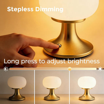 Cordless Mushroom Table Lamp - Stepless Dimming - 2700K Warm Light - Gold | Aluminum Base & Glass Shade - 150LM - Rechargeable Table Lamp for Bedroom,Living Room,Dining Table3