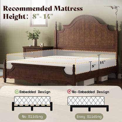 Queen Solid Wood Poster Bed with Arched Headboard, Dark Walnut6
