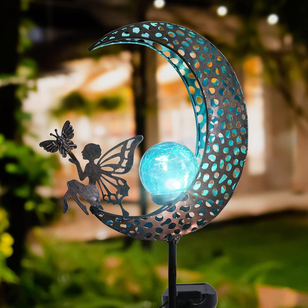 Decorative Solar Garden Light, Moon Metal Stake with Glass Globe for Yard1