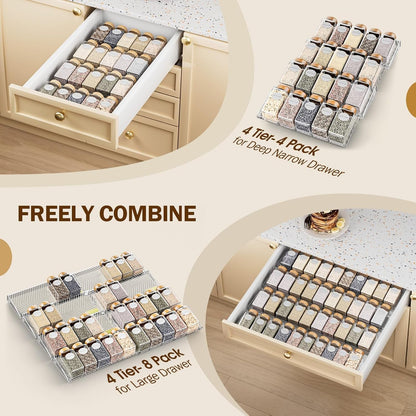 Spice Drawer Organizer, 4 Pack Clear Seasoning Organizer Rack6