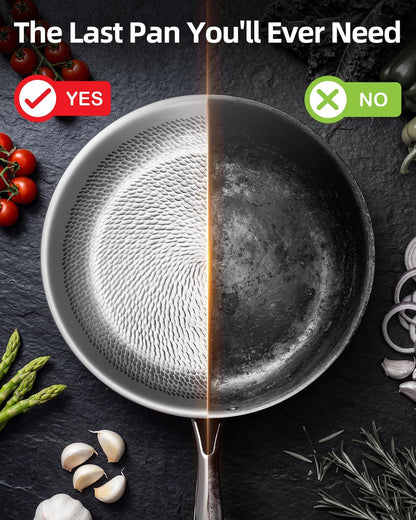 Pure Titanium Pans for Cooking, 8" Frying Pan with Lid,Nonstick | Hammered Pro Skillet,No Coating Cookware PFAS/PFOA/PTFE Free, Oven & Dishwasher Safe, Gas & Induction Compatible,Kitchen4