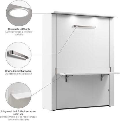 Full Murphy Bed with Desk, White, Lumina, 61W9