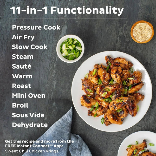 Duo Crisp 11-In-1 Air Fryer and Electric Pressure Cooker Combo with Multicooker Lids That Fries, Steams, Slow Cooks, Dehydrates,Free App with over 800 Recipes, Black/Stainless Steel, 8QT4