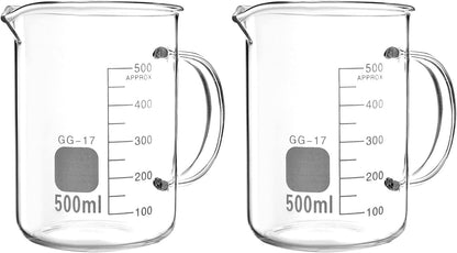 Beaker with Handle, 500Ml Measuring Cup, Borosilicate Glass,Beaker Mug with Pouring Spout, 2 Pack7