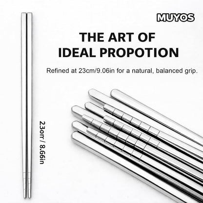 Stainless Steel Chopsticks, 5 Pairs, Silver | Chopsticks Reusable for Daily Meals, Metal Chopsticks with a Hollow-Core Lightweight Design, Non-Slip Tips, Dishwasher Safe4
