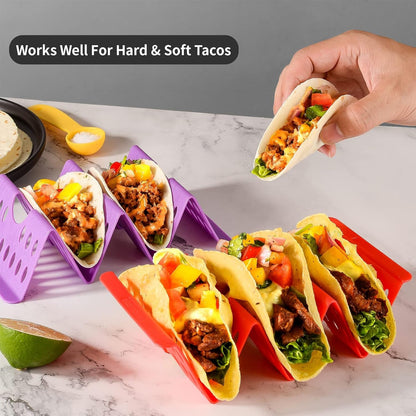 Taco Holder Stand Set of 6, Taco Shell Holders for 3 Tacos, Taco Rack Tray |  Taco Stands for Soft/Hard Shells, Colorful Large Taco Rack Plates Set of 4/6/12, Microwave & Dishwasher Safe4