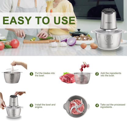 Electric Food Chopper, 350W Food Processor with 8-Cup Bowl | Stainless Steel Meat Grinder with 4 Sharp Blades, 2 Speeds Mincer for Vegetables, Nuts, Homemade Puree Recipes, Zero BPA9