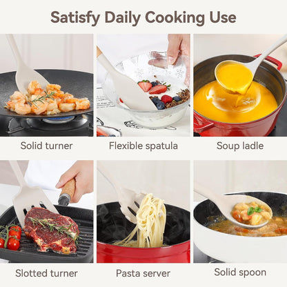 6-Pcs Silicone Kitchen Utensils Set Wood Handle Bpa-Free Food Grade7