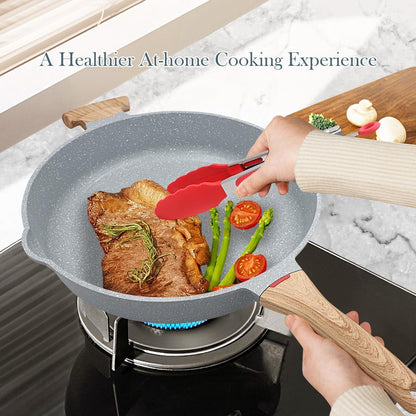 Ceramic Frying Pan with Lid, 14 Inch Saute Pan, Non Stick Frying Pans, 2-In-1 Large Cooking Pan, Nonstick Skillet, Compatible with All Stoves, PTFE & PFOA Free, Blue3