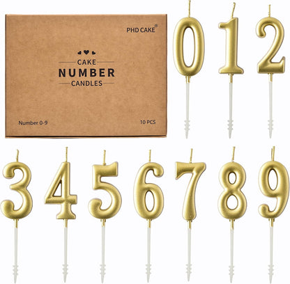 10-Pieces Gold Numeral Birthday Candles, Cake Numeral Candles Number 0-9 Glitter Cake Topper Decoration for Birthday,Wedding Anniversary,Party Celebration1