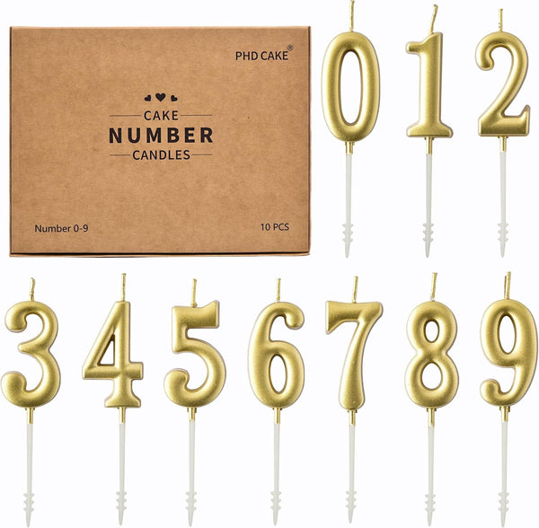 10-Pieces Gold Numeral Birthday Candles, Cake Numeral Candles Number 0-9 Glitter Cake Topper Decoration for Birthday,Wedding Anniversary,Party Celebration1