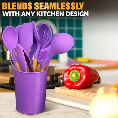 12 Pcs Purple Kitchen Accessories with Holder for Nonstick Cookware8