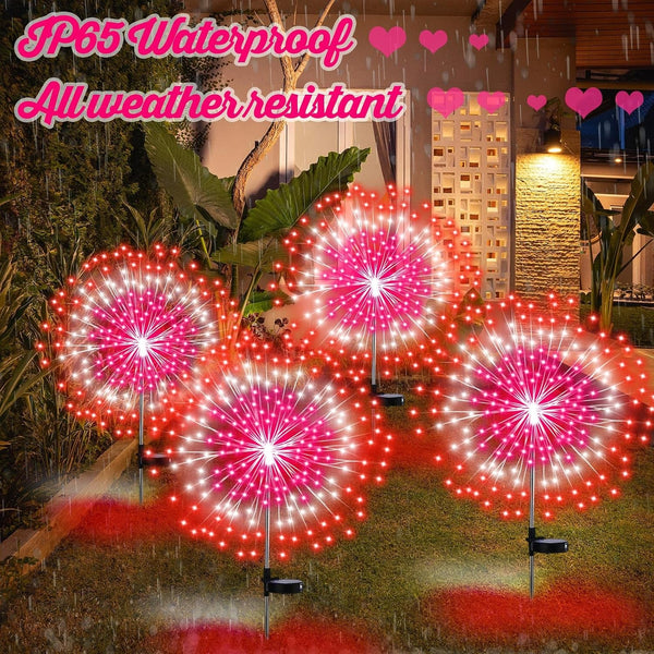 4 Pack Christmas Solar Firework Light Decor, Pink, White, Red5