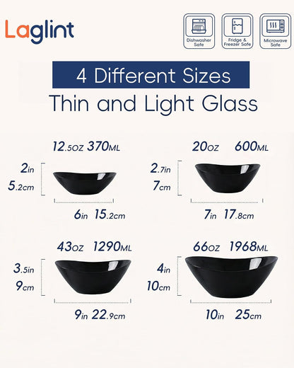 Oval Serving Bowls Set of 4, 15/20/43/66 OZ Black Opal Glass2